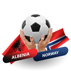 Soccer football competition match, national teams albenia vs norway