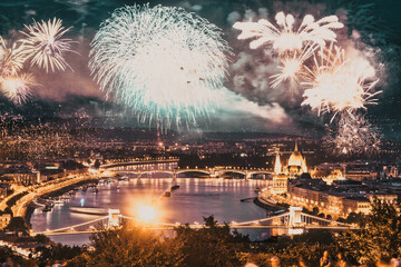 Sticker - fireworks around Hungarian parliament-  New Year, Budapest