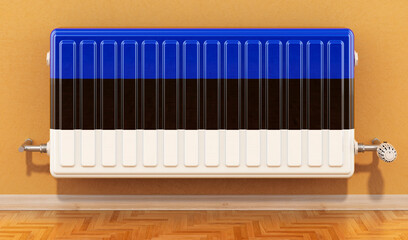 Wall Mural - Heating radiator with Estonian flag on the wall. Heating in Estonia. 3D rendering