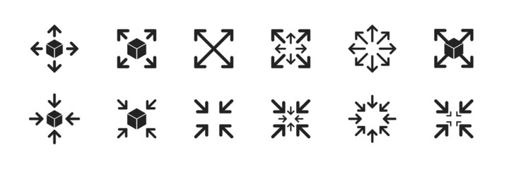 expand size icon. enlarge vector symbol. simple zoom arrow icons. expansion and contraction icon set