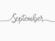 simple black September calligraphic continuous lettering text line month holiday theme element for header background, banner, cover, card, label, wallpaper.wrapping paper. seamless font vector design.