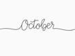 simple black October calligraphic continuous lettering text line month holiday theme element for header background, banner, cover, card, label, wallpaper. wrapping paper. seamless font vector design.