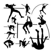 Pole Vault Athlete Silhouettes. Good Use For Symbol, Logo,  Icon, Mascot, Sign, Or Any Design You Want.