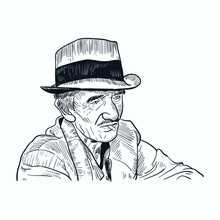 Vintage Hand Drawn Sketch Hat Old Man