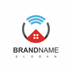 Canvas Print - Smart Home Logo With Wireless Symbol