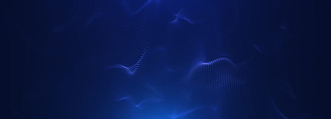 Wall Mural - Abstract colorful digital particles wave with bokeh and light background, 3d render wave line dot background, line wave light glowing effect particular background.	