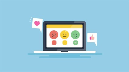 Wall Mural - customer satisfaction and customer support rating concept. customer clicks on happy smiley face, exc