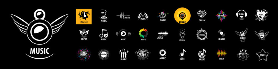 Canvas Print - A set of vector logos Music on a black background