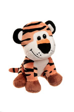 The Little Tiger Cub Is Sitting. Soft Christmas Toy. The Symbol Of The New Year. 