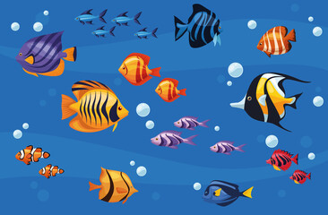 Sticker - exotic fishes underwater scene