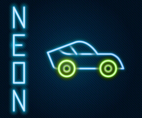 Wall Mural - Glowing neon line Car icon isolated on black background. Colorful outline concept. Vector