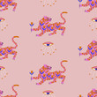 Exotic seamless pattern with folk art tigers