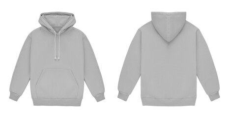 Sticker - Mockup blank flat grey hoodie. Hoodie sweatshirt with long sleeve template for branding. Hoody front and back top view isolated on white background