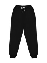 Black Jogger Pants Mockup. Template Sports Trousers Front View For Design. Fitness Wear Isolated On White