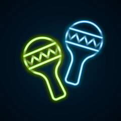 Glowing neon line Maracas icon isolated on black background. Music maracas instrument mexico. Colorful outline concept. Vector