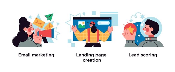 Wall Mural - web design and targeted advertisement flat icons set. newsletter digital promotion. email marketing,