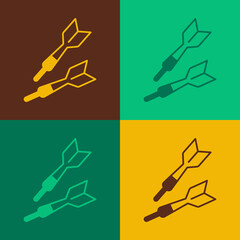 Pop art Dart arrow icon isolated on color background. Vector