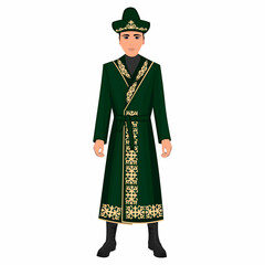 Canvas Print - Men's folk national Kazakh costume. Vector illustration