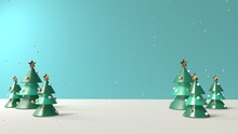 Christmas Trees With Snowing - 3D Render Illustration