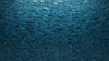 Blue Patina, Polished Wall Background With Tiles. Rectangular, Tile Wallpaper With 3D, Textured Blocks. 3D Render