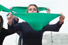 Marea verde (translated as green wave) protest: women with green handkerchiefs in latin America for women's rights