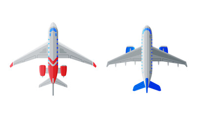 Sticker - Flying Aircraft with Jet Engine View from Above Vector Set