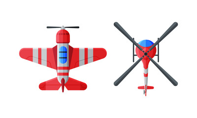 Sticker - Flying Aircraft with Jet Engine and Propeller View from Above Vector Set