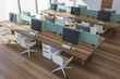 © ImageFlow - Modern office with white and green working area. Top view.