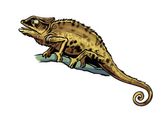 Yellow brown chameleon lizard animal. Reptile in natural wildlife isolated in warm background. Vector illustration