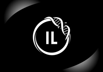 black letter il monogram alphabet in a circle with dna. genetics logo design concept. font emblem.mo