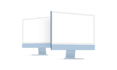 Wall Mural - Computer Monitors Blue Mockups With Perspective Side View Isolated on White Background. Vector Illustration