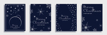 Merry Christmas And New Year 2022 Brochure Covers Set. Xmas Minimal Banner Design With White Snowflakes Patterns And Text On Blue Backgrounds. Vector Illustration For Flyer, Poster Or Greeting Card
