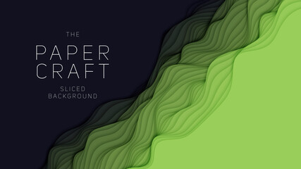 Wall Mural - green paper layers. 3d abstract gradient papercut. colorful origami shape concept