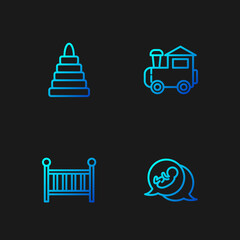 Poster - Set line Baby, crib cradle, Pyramid toy and Toy train. Gradient color icons. Vector