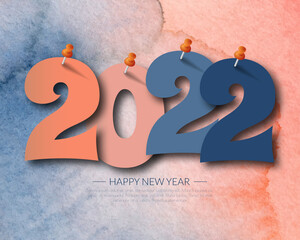 Wall Mural - 2022 happy new year. numbers watercolor style. vector linear numbers. design of greeting cards. vector illustration.