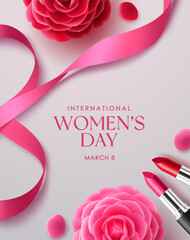 Wall Mural - women's day international vector background design. march 8 women's day text with camellia flower an