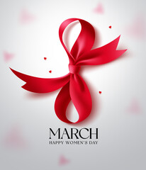 Happy women's day text vector background. March 8 in red ribbon elements decoration for international women's day greeting card design. Vector illustration.
