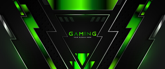 Wall Mural - futuristic light green gaming banner design with metal technology concept. vector illustration for b
