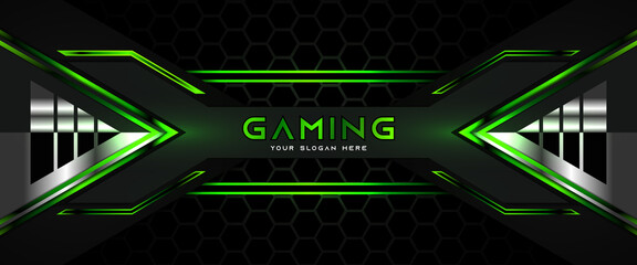 Wall Mural - futuristic light green gaming banner design with metal technology concept. vector illustration for b
