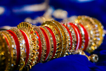 Indian bride's red wedding bangles close up