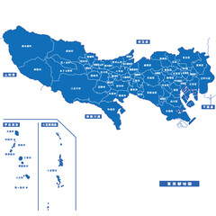  東京都地図 シンプル青 市区町村