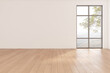 3d rendering of empty room with wooden floor on tree background.