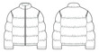 Unisex quilted padded jacket long sleeve bomber down jacket flat sketch front and back view vector template