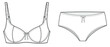 bra and midi brief technical detail drawing vector template