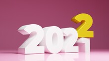 Happy New Year, Turn Of The Year From 2021 To 2022, 3d Rendering Illustration Background And Wallpaper