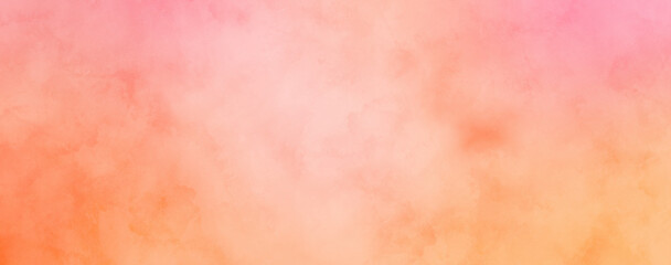 Wall Mural - pink and orange watercolor background with paper texture, soft pastel blotches in artsy painting ill