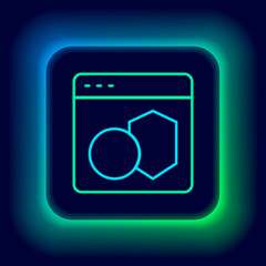 Glowing neon line Software, web developer programming code icon isolated on black background. Javascript computer script random parts of program code. Colorful outline concept. Vector