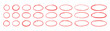 © Elena Pimukova - Hand drawn red ovals and circles set. Ovals of different widths. Highlight circle frames. Ellipses in doodle style. Set of vector illustration isolated on white background.