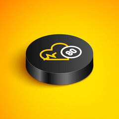 Canvas Print - Isometric line Heart rate icon isolated on yellow background. Heartbeat sign. Heart pulse icon. Cardiogram icon. Black circle button. Vector