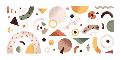 Leinwandbilder - Abstract geometric shapes set. Modern minimal design elements. Trendy creative geometry figures. Contemporary arcs, circles, curves and triangles. Flat vector illustration isolated on white background